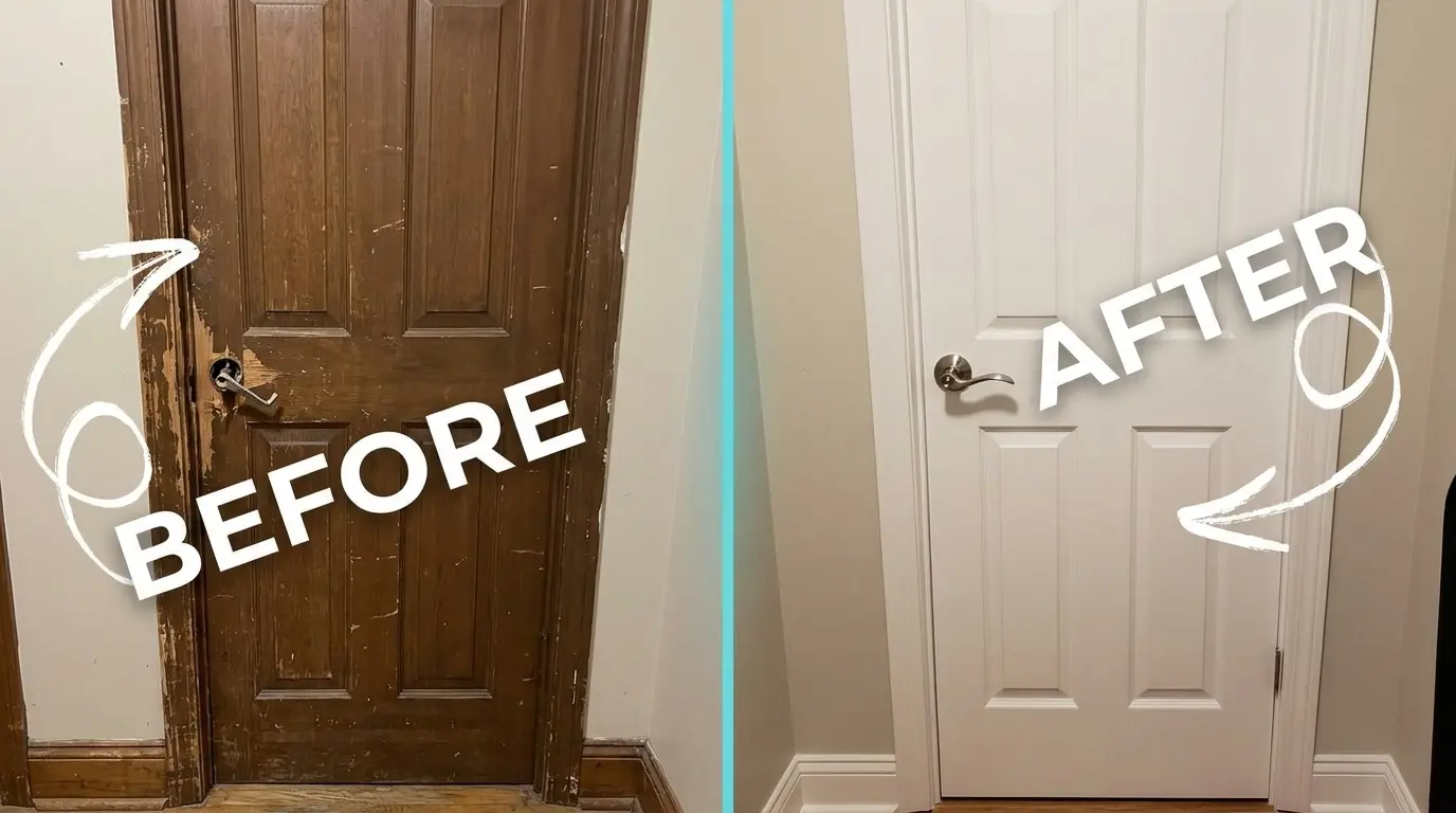 Precision door alignment and frame repair before and after in an Edmonton home
