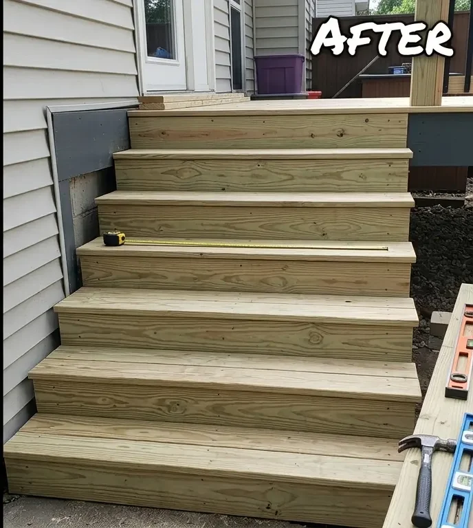 After: Brand new solid pressure-treated stairs